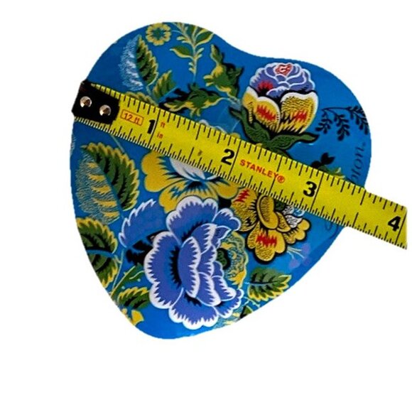 Brighton Heart Shaped 3.5" Tin Empty Jewelry Trinket Box Blue Yellow Floral - Picture 6 of 6